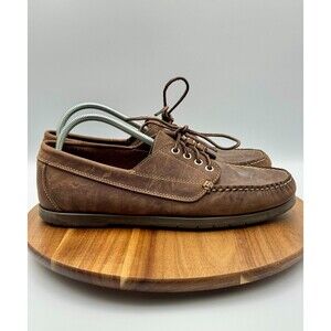 L.L. BEAN Men’s Leather Boat Shoes Size 11D Hand Sewn Brown Moc Lace-Up RN71341